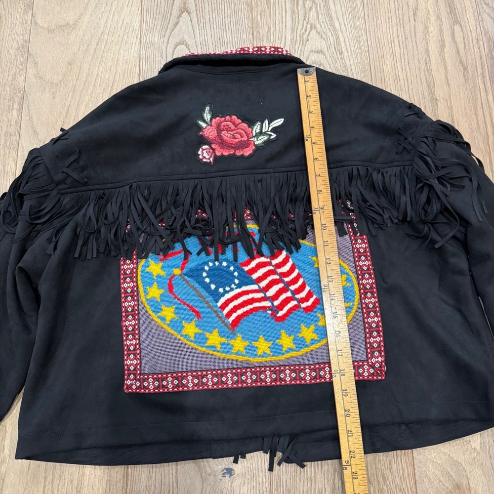 Lesal Up-Cycled Treasures Fringe Western Jacket 1776 Flag Large - Picture 6 of 9